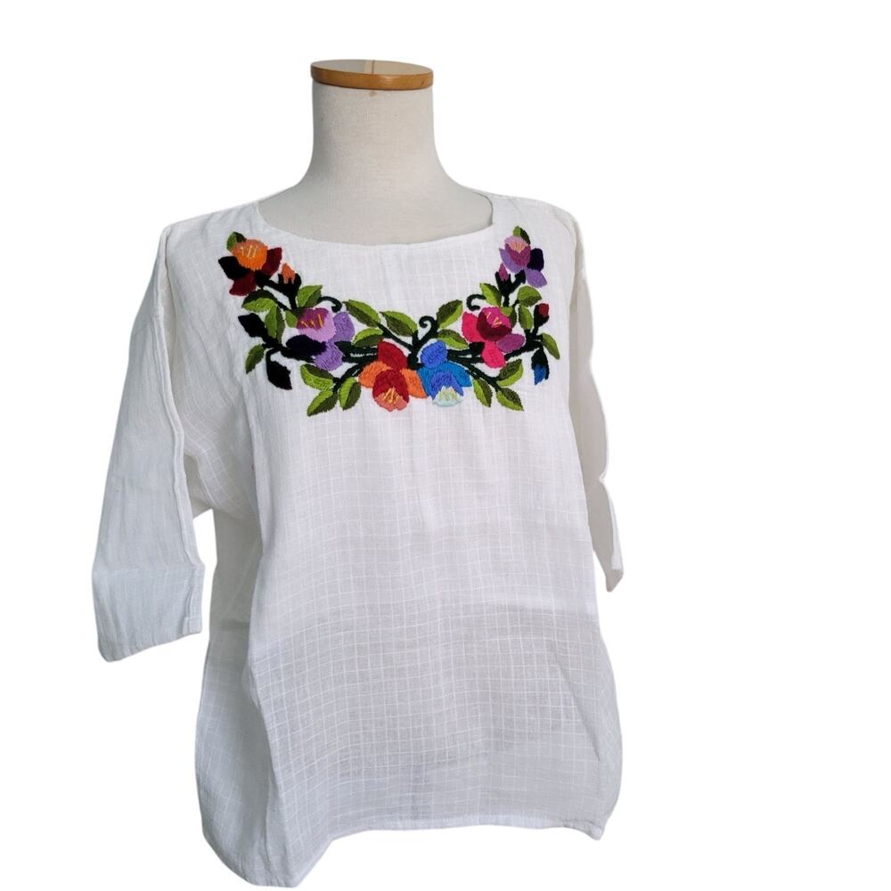 New Guatemalan Embroidered Woven Folk Art Blouse Small Craftcore Prairie Cottage